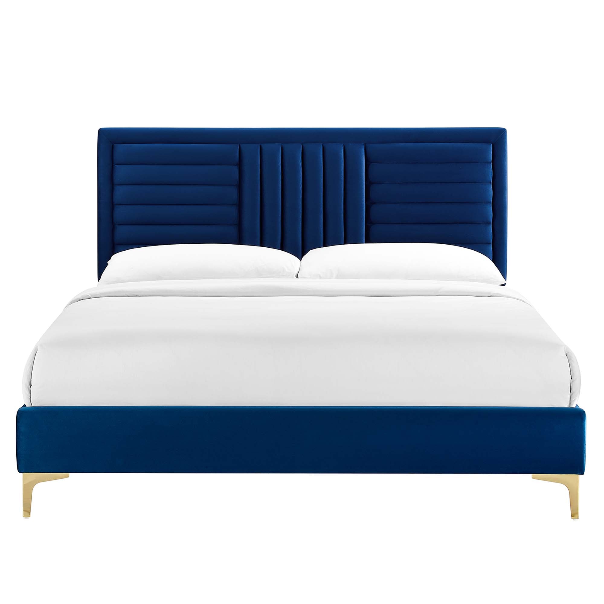 Sofia Channel Tufted Performance Velvet Full Platform Bed - Navy