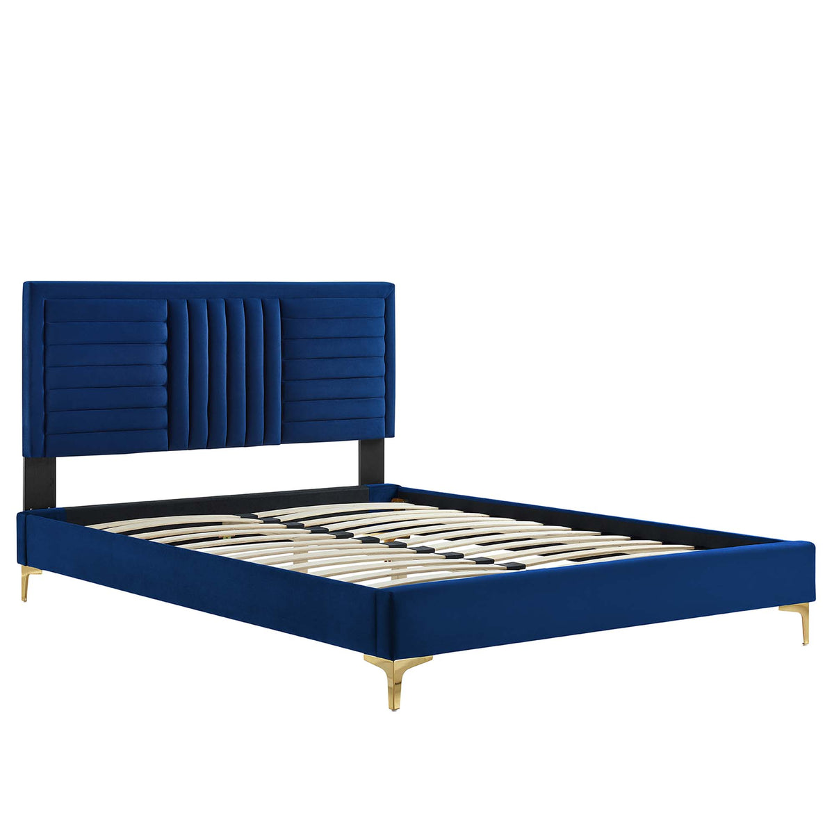 Sofia Channel Tufted Performance Velvet Full Platform Bed - Navy