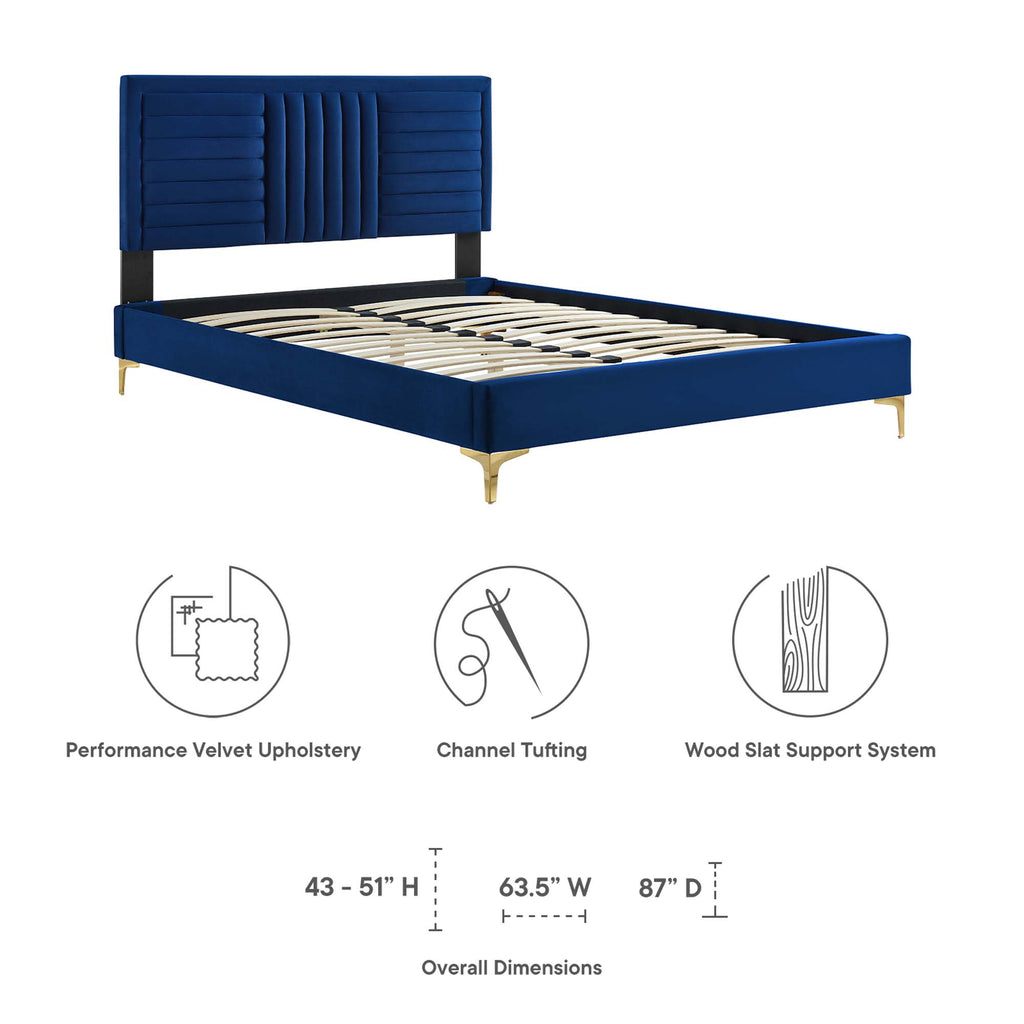 Sofia Channel Tufted Performance Velvet Full Platform Bed - Navy