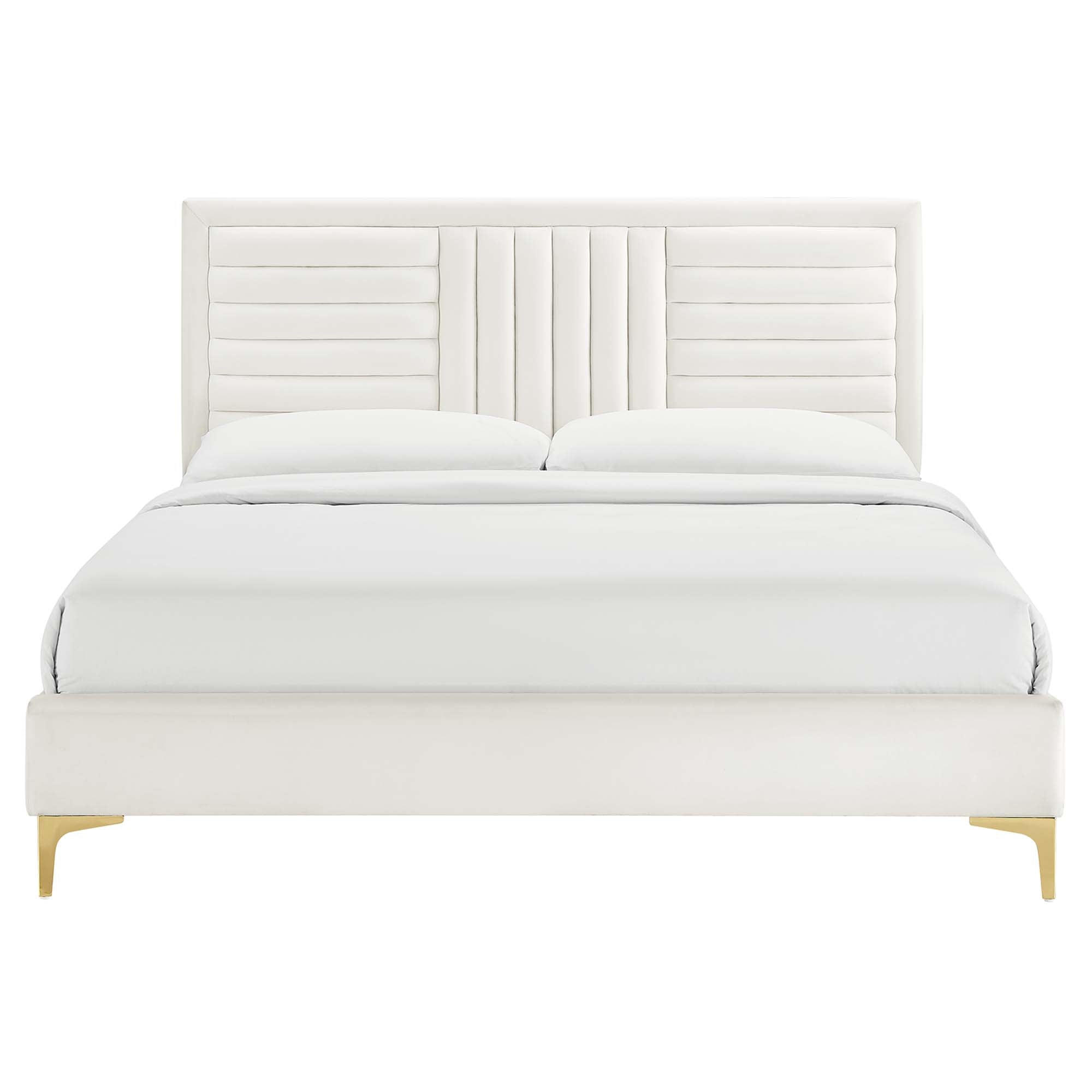 Sofia Channel Tufted Performance Velvet Full Platform Bed - White (MOD-6995-WHI)