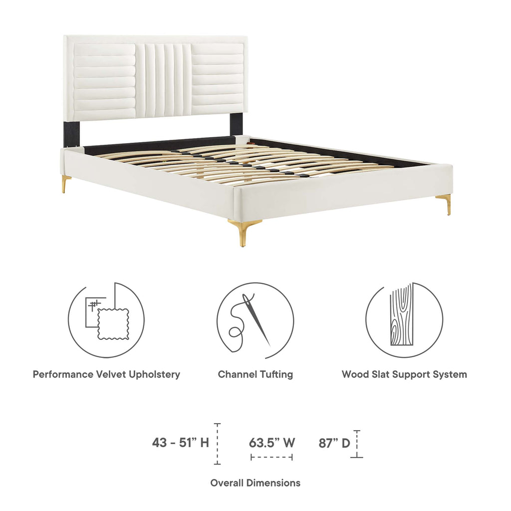 Sofia Channel Tufted Performance Velvet Full Platform Bed - White (MOD-6995-WHI)