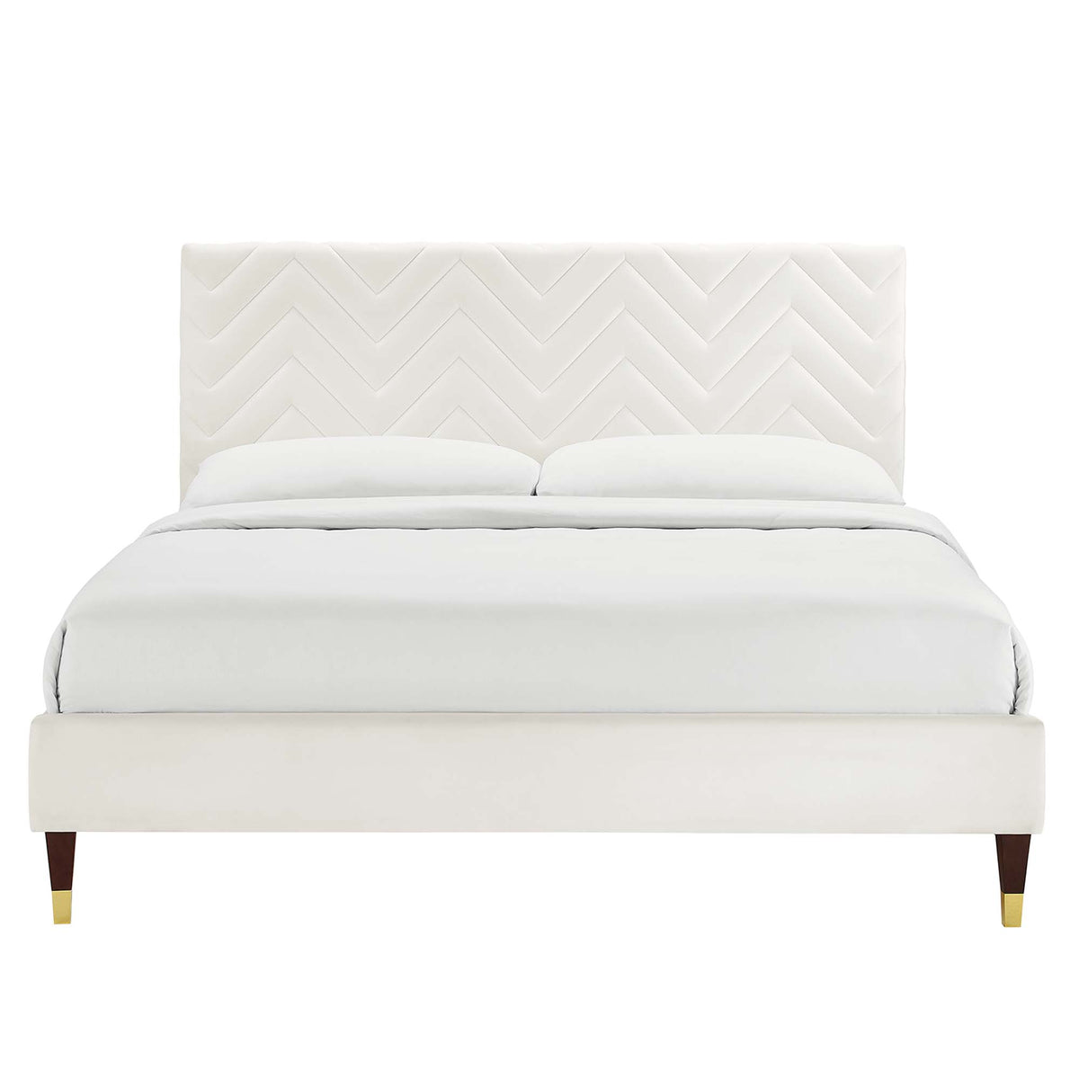 Leah Chevron Tufted Performance Velvet Full Platform Bed - White (Frame, Full/Queen)