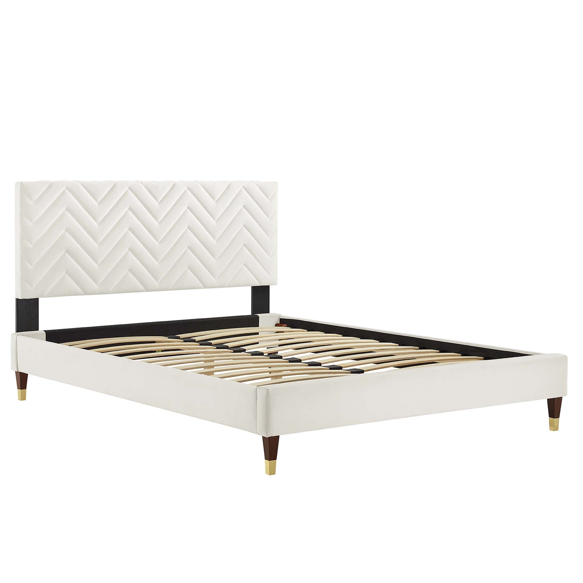 Leah Chevron Tufted Performance Velvet Full Platform Bed - White (Frame, Full/Queen)