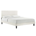 Leah Tapered Wood Leg Chevron Tufted Performance Velvet Full Platform Bed - White