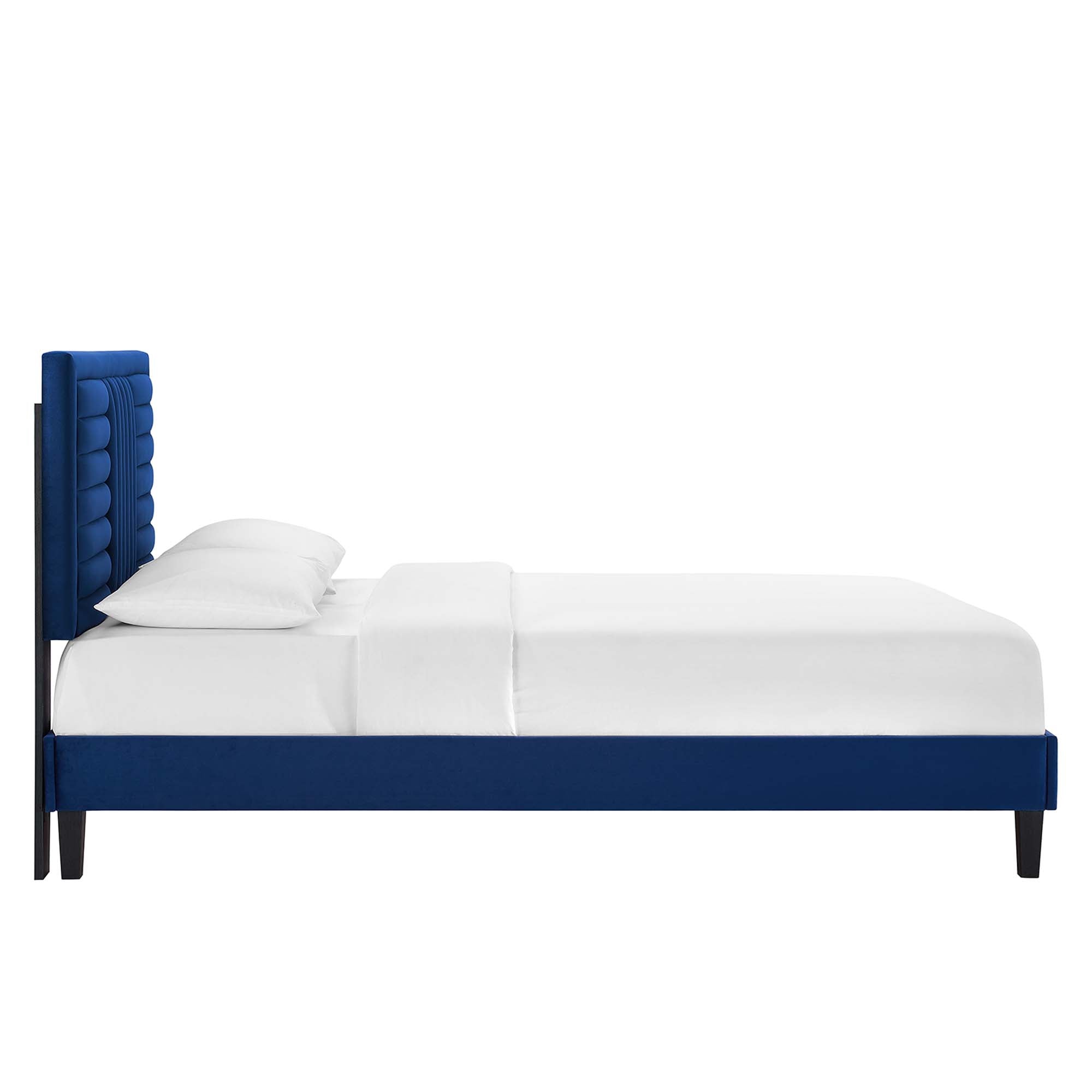 Sofia Tapered Wood Leg Channel Tufted Performance Velvet Full Platform Bed - Navy