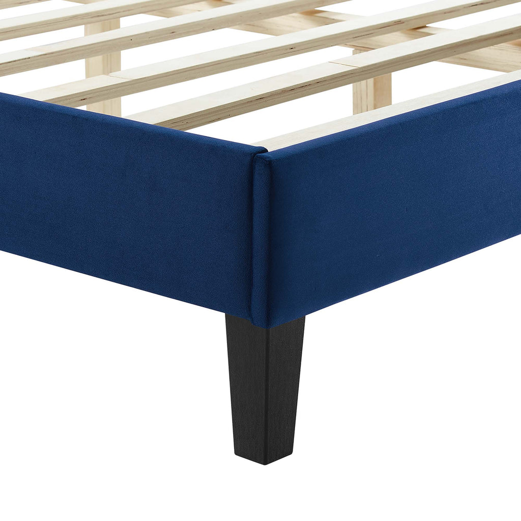 Sofia Tapered Wood Leg Channel Tufted Performance Velvet Full Platform Bed - Navy