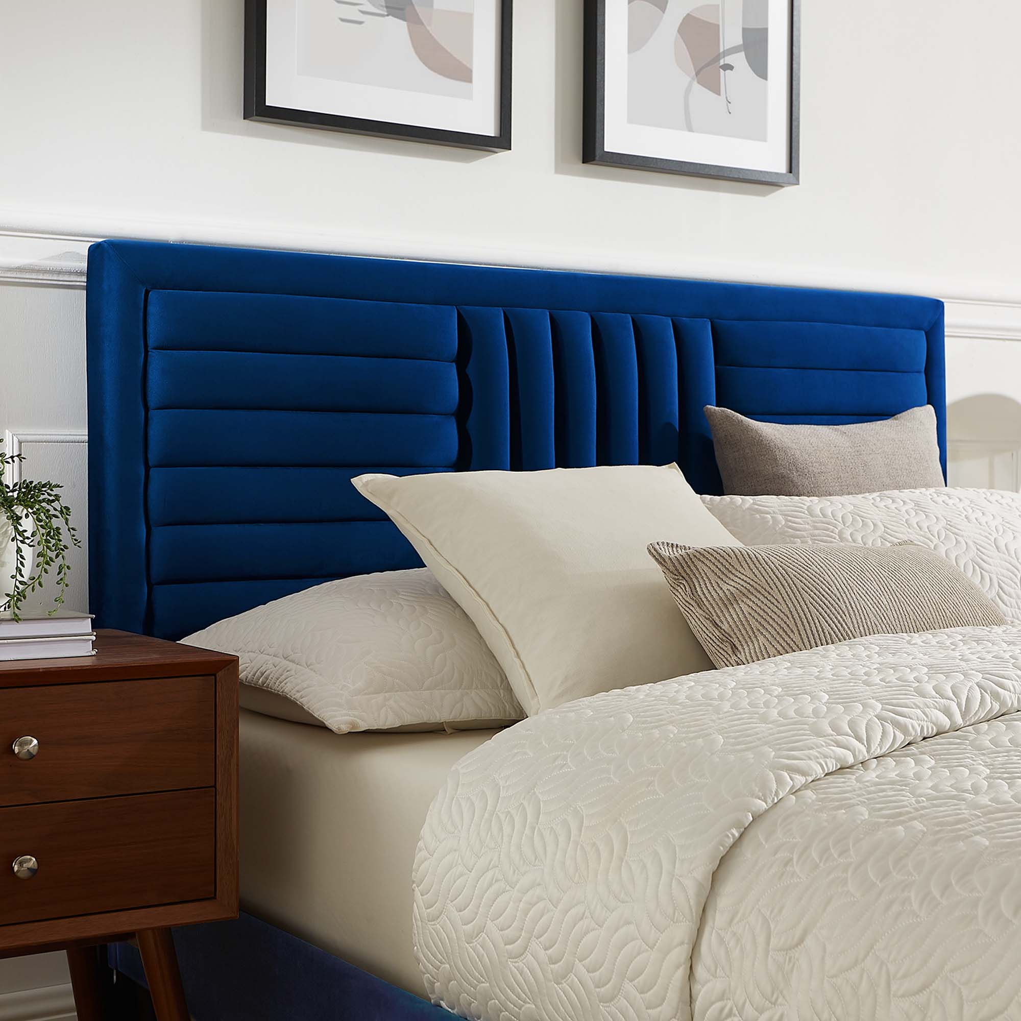 Sofia Tapered Wood Leg Channel Tufted Performance Velvet Full Platform Bed - Navy