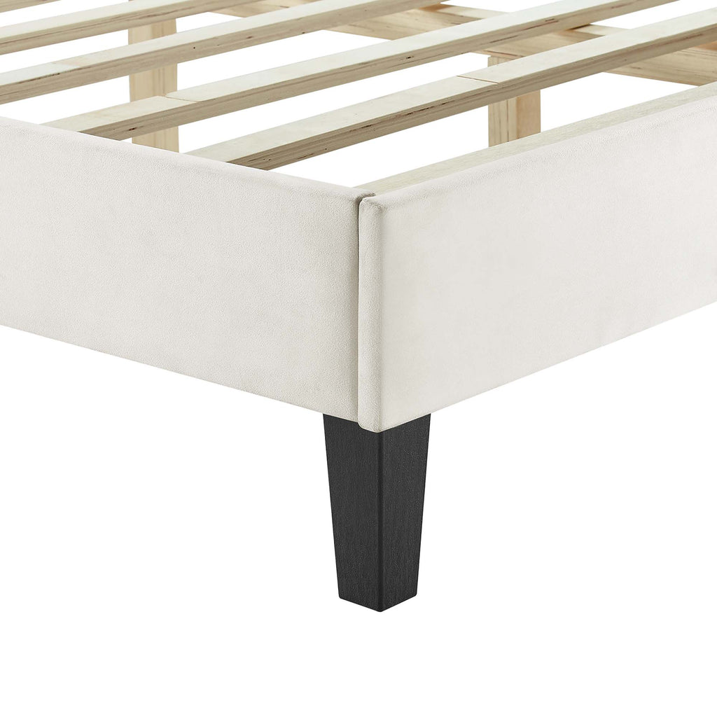 Sofia Tapered Wood Leg Channel Tufted Performance Velvet Full Platform Bed - White