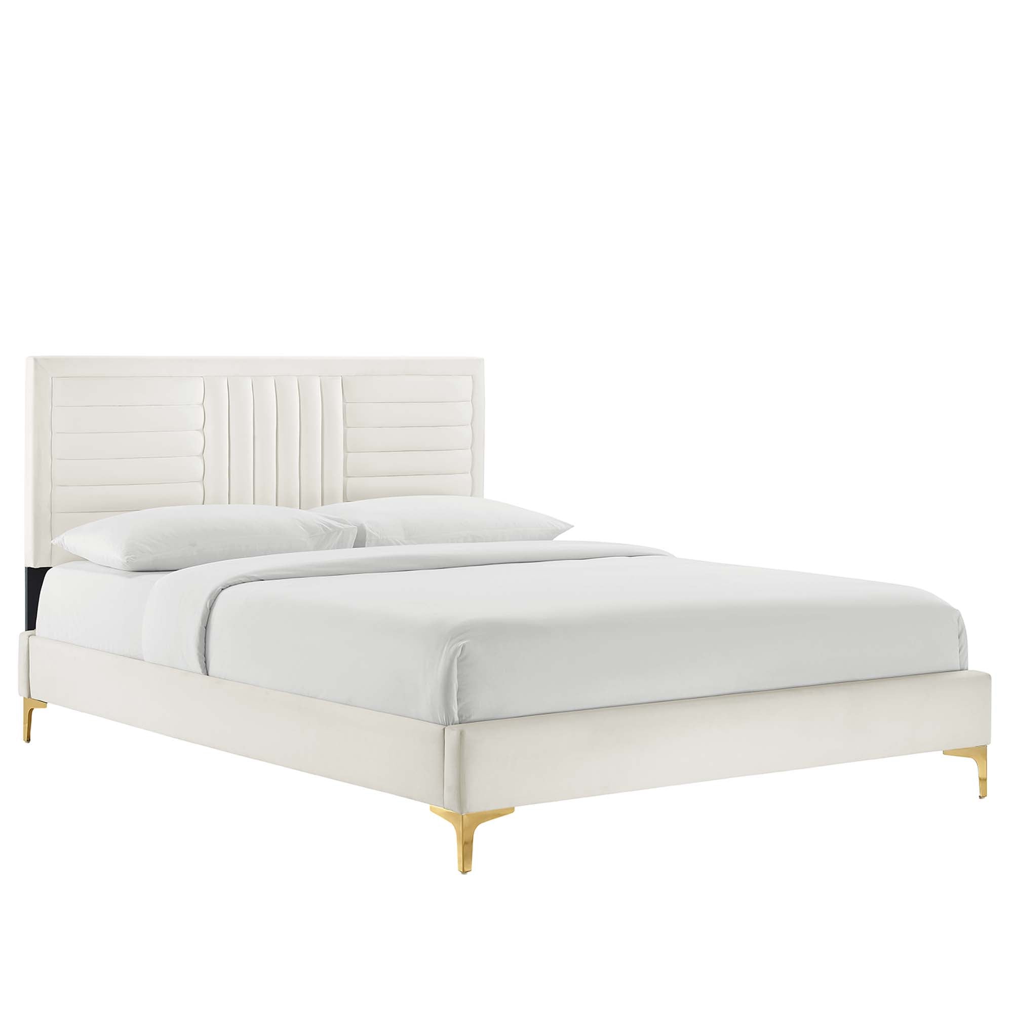 Sofia Channel Tufted Performance Velvet King Platform Bed - White (MOD-7007-WHI)