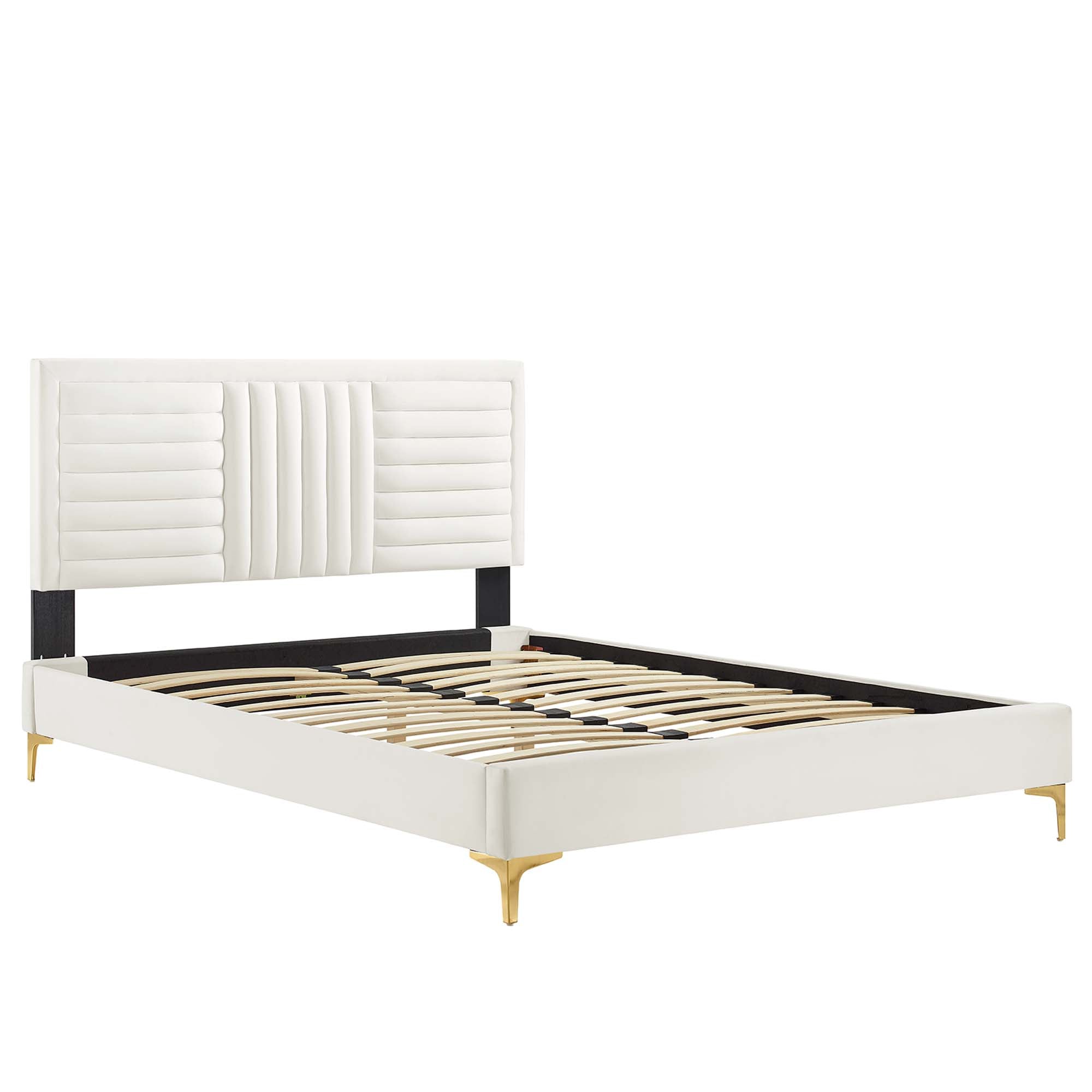 Sofia Channel Tufted Performance Velvet King Platform Bed - White (MOD-7007-WHI)