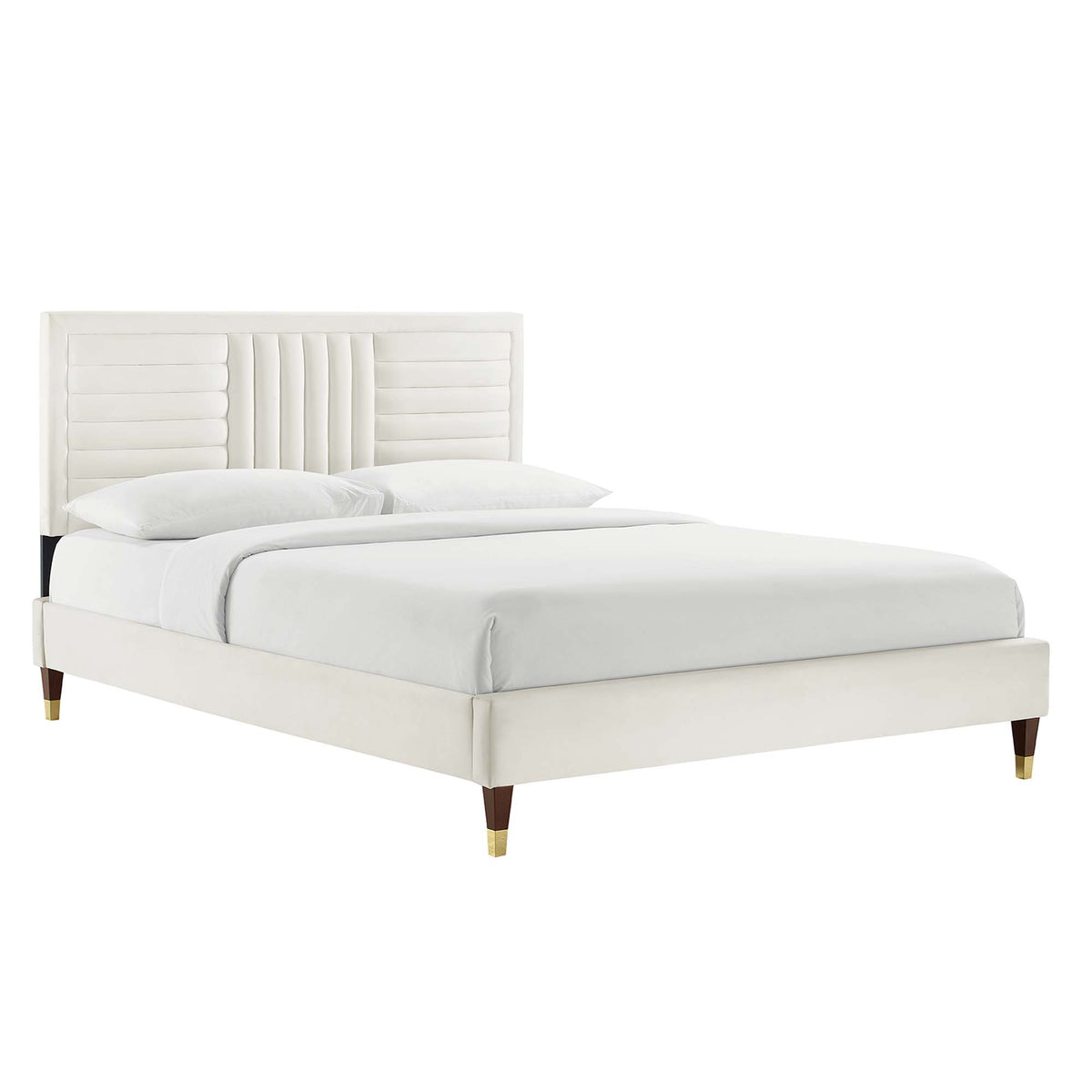 Sofia Channel Tufted Performance Velvet King Platform Bed - White (MOD-7011-WHI)