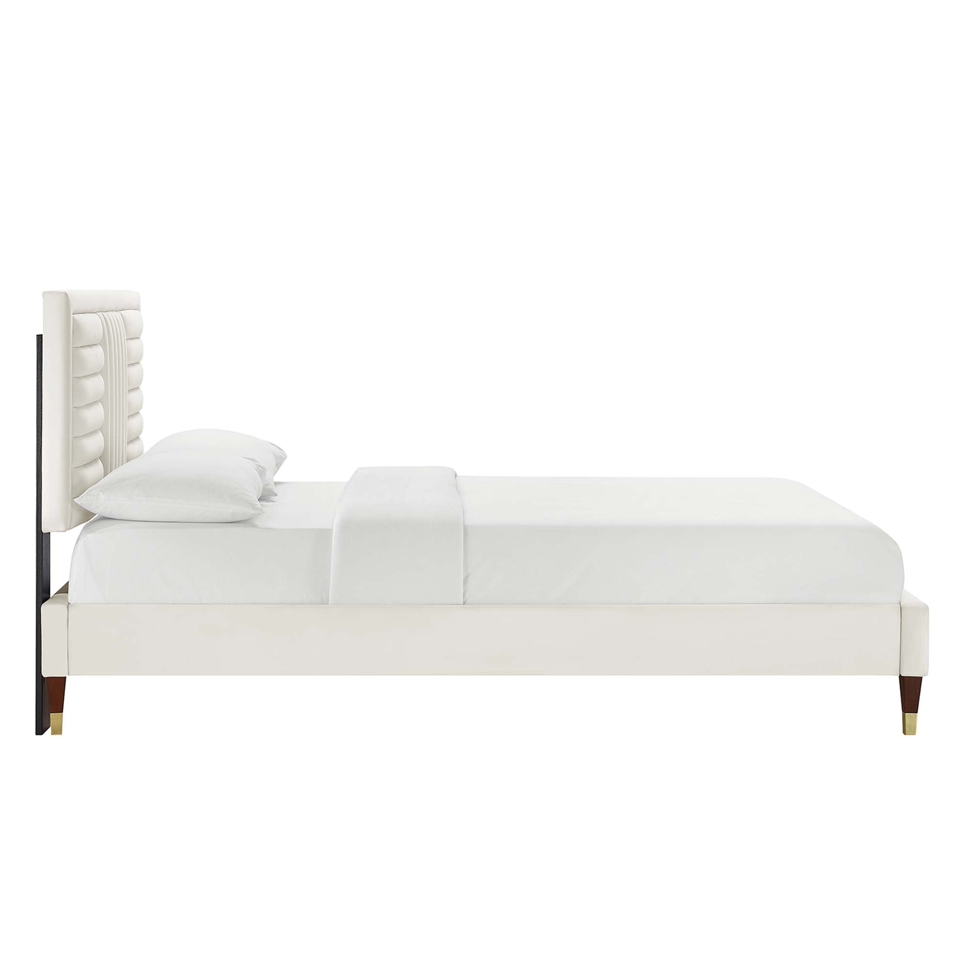 Sofia Channel Tufted Performance Velvet King Platform Bed - White (MOD-7011-WHI)