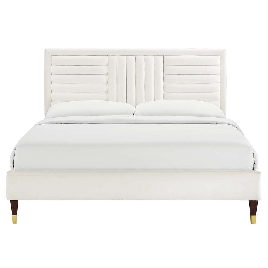 Sofia Channel Tufted Performance Velvet King Platform Bed - White (MOD-7011-WHI)