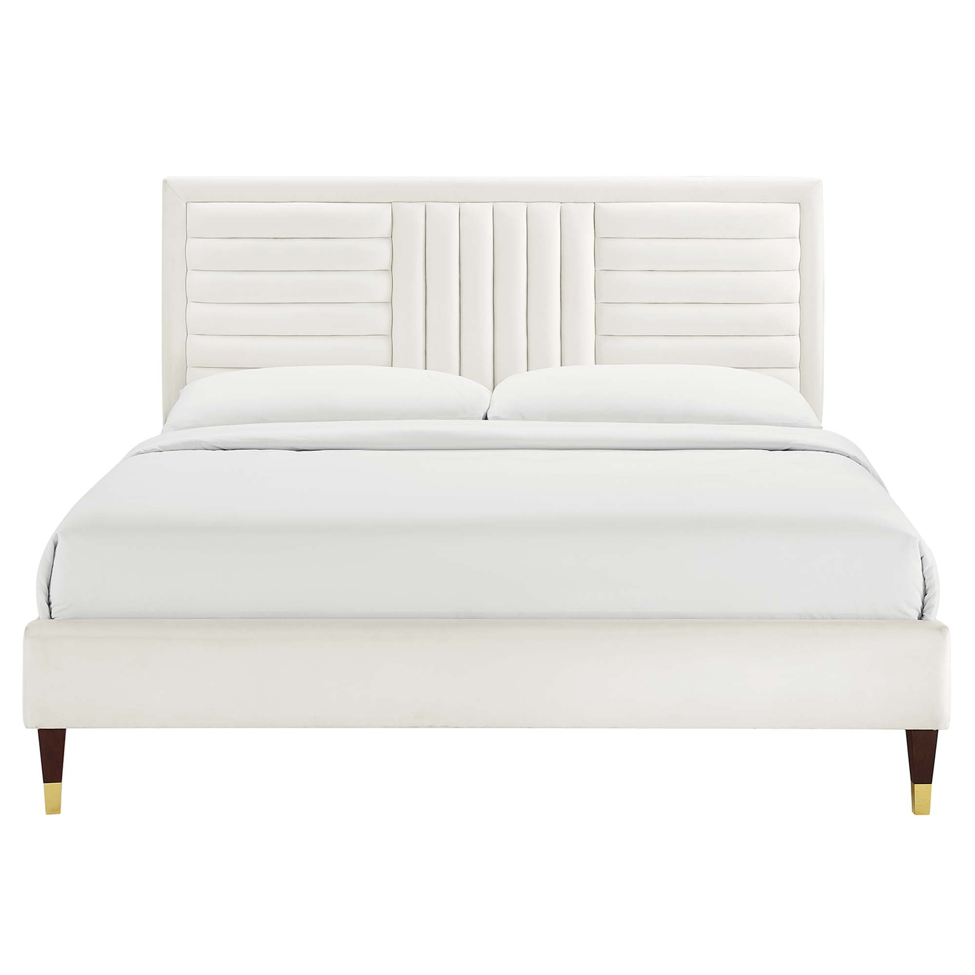 Sofia Channel Tufted Performance Velvet King Platform Bed - White (MOD-7011-WHI)