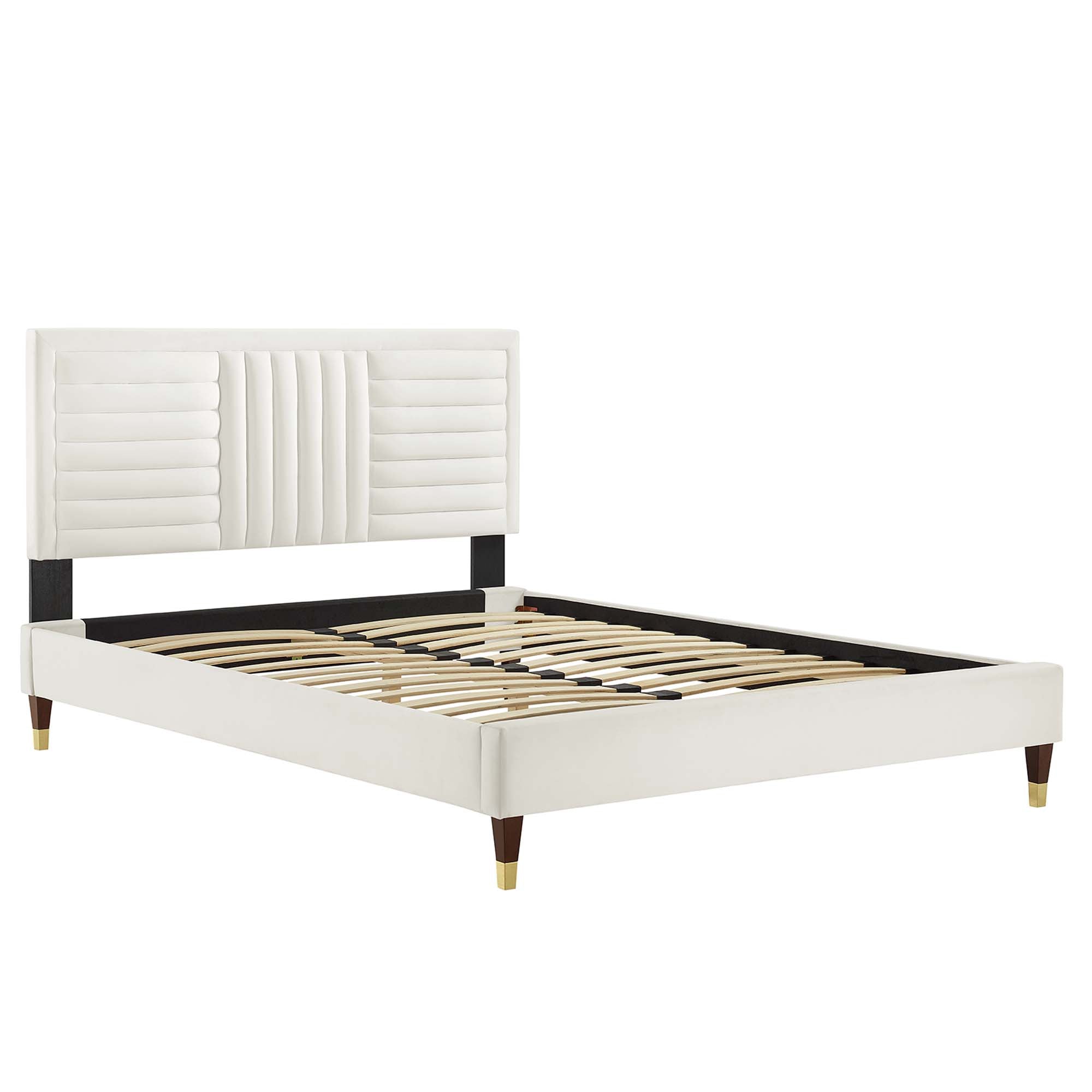 Sofia Channel Tufted Performance Velvet King Platform Bed - White (MOD-7011-WHI)
