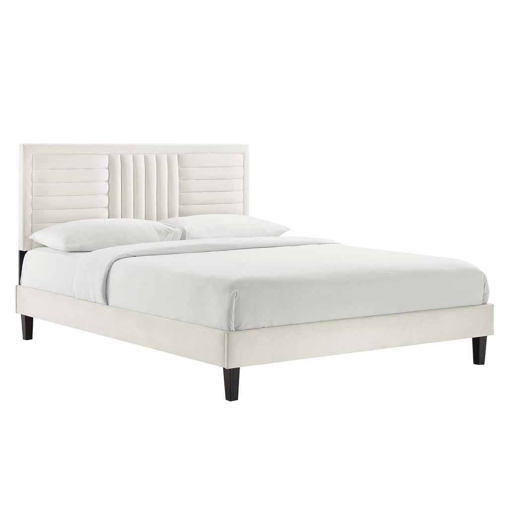 Sofia Channel Tufted Performance Velvet King Platform Bed - White (MOD-7015-WHI)