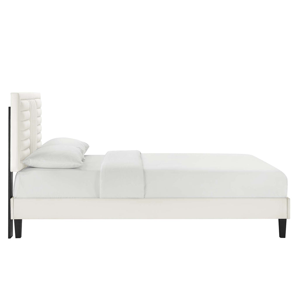 Sofia Channel Tufted Performance Velvet King Platform Bed - White (MOD-7015-WHI)