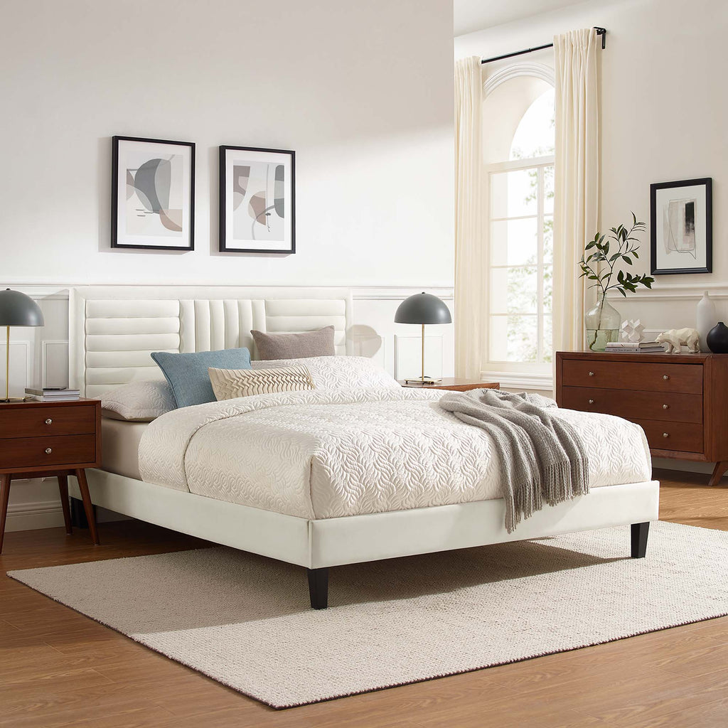Sofia Channel Tufted Performance Velvet King Platform Bed - White (MOD-7015-WHI)