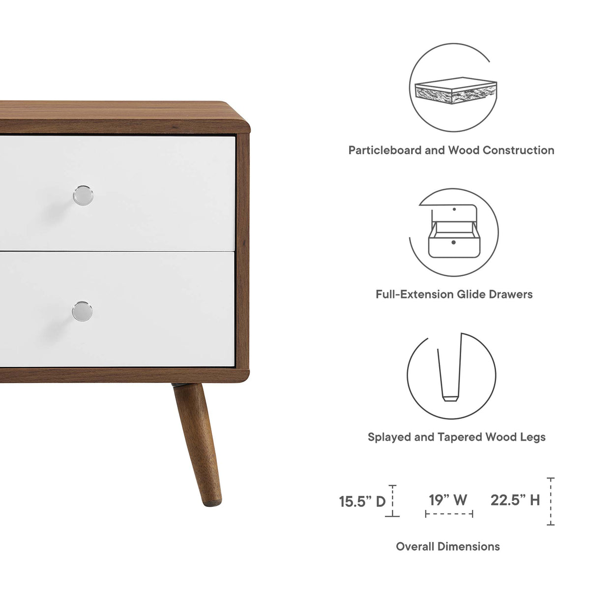 Transmit 2-Drawer Nightstand - Walnut White