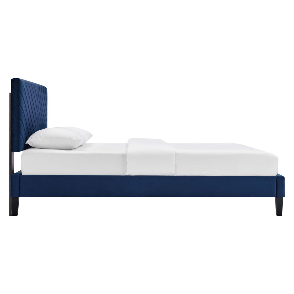 Roxanne Performance Velvet Full Platform Bed - Navy