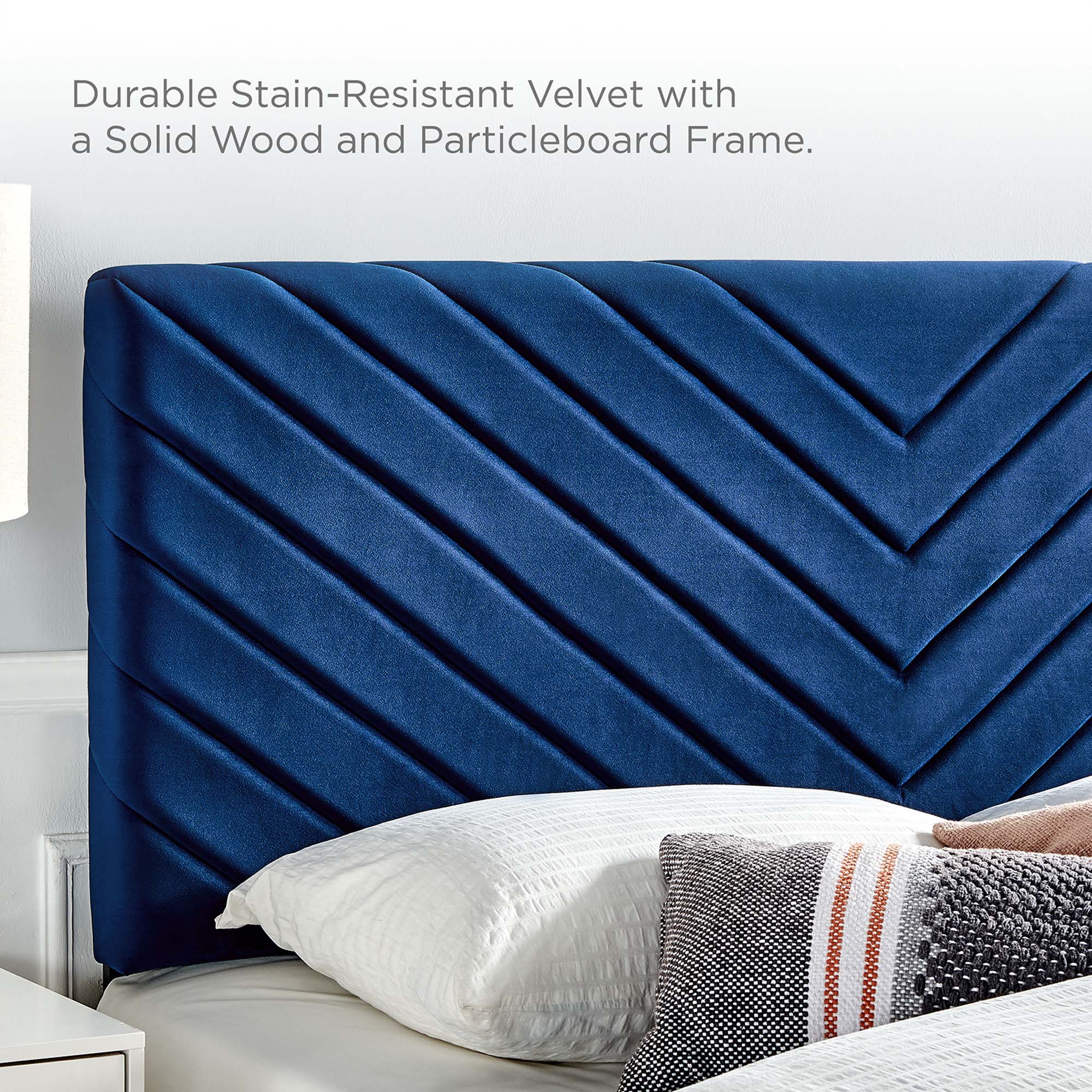 Roxanne Performance Velvet Full Platform Bed - Navy