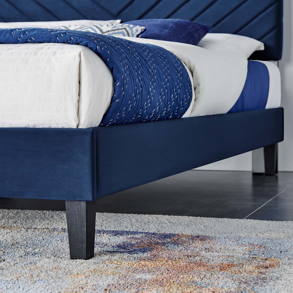 Roxanne Performance Velvet Full Platform Bed - Navy