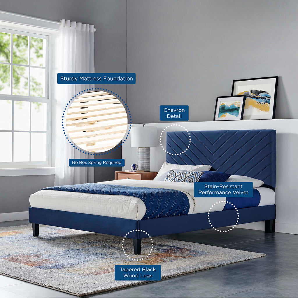 Roxanne Performance Velvet Full Platform Bed - Navy