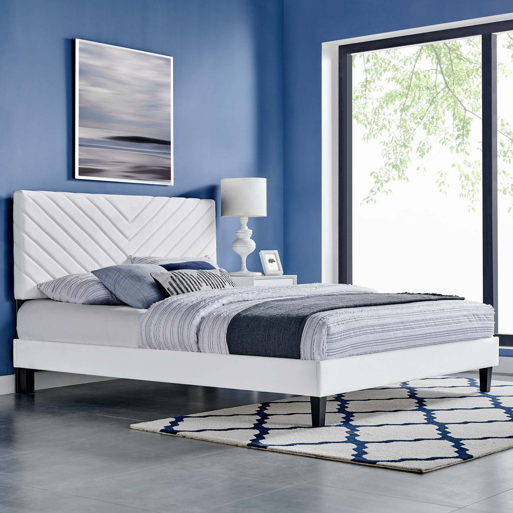Roxanne Performance Velvet Full Platform Bed - White