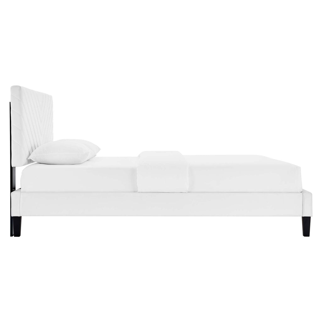 Roxanne Performance Velvet Full Platform Bed - White