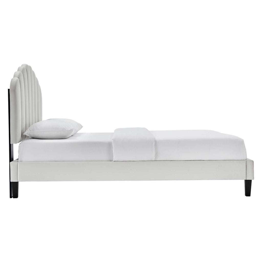 Daisy Performance Velvet Full Platform Bed - Light Gray