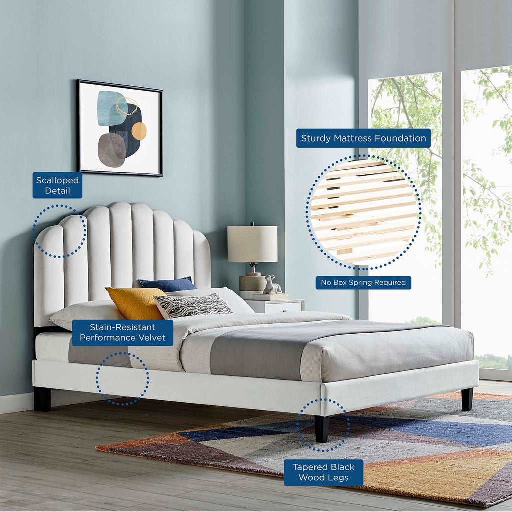 Daisy Performance Velvet Full Platform Bed - Light Gray