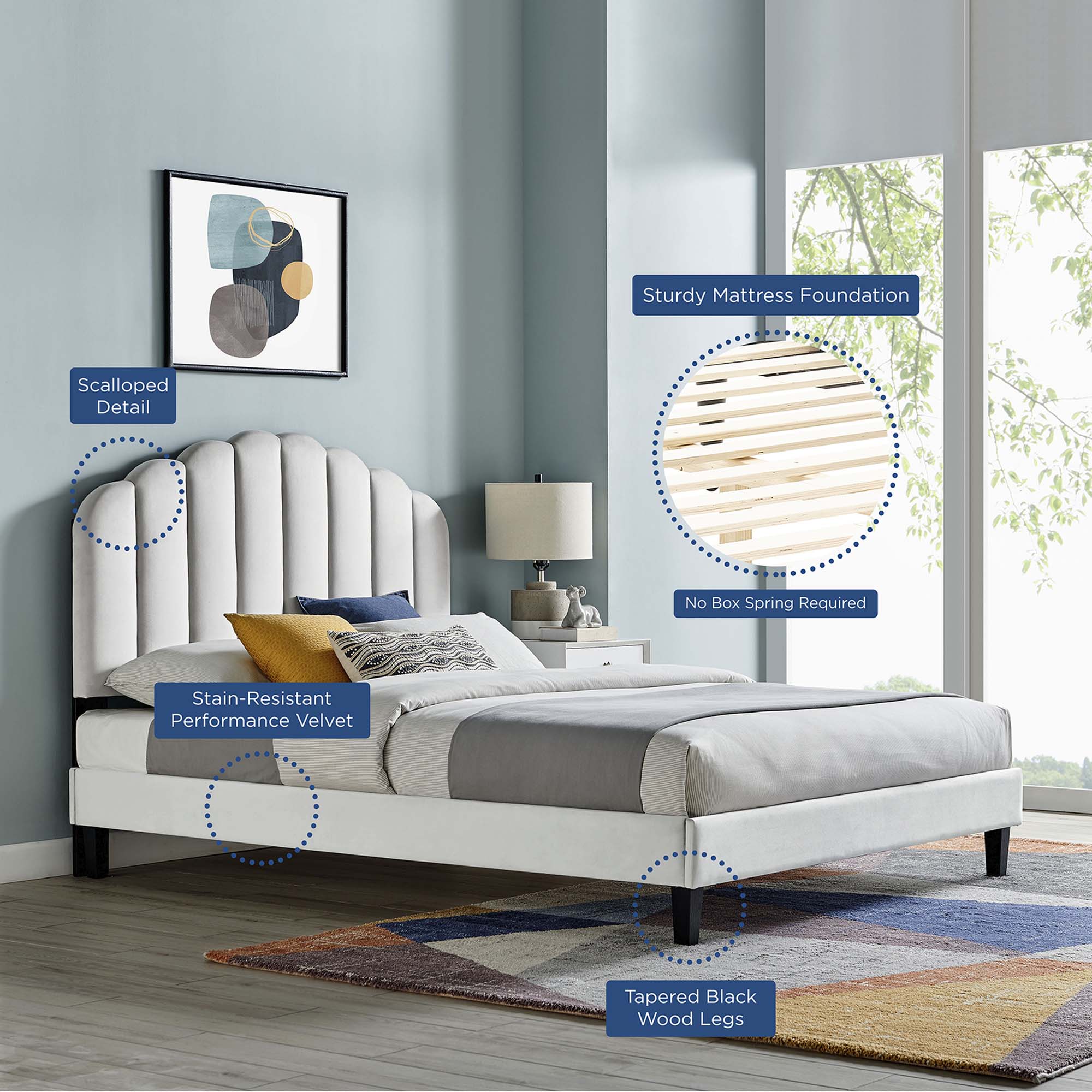 Daisy Performance Velvet Full Platform Bed - Light Gray