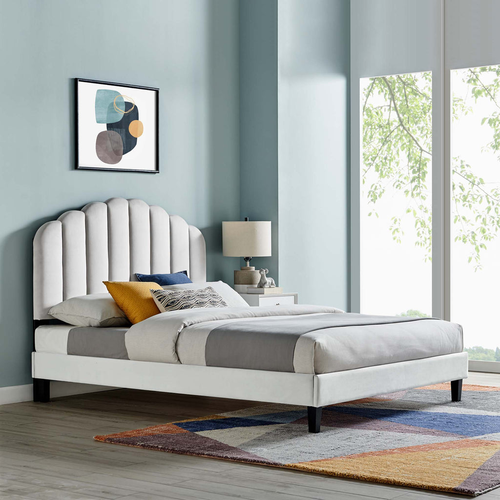 Daisy Performance Velvet Full Platform Bed - Light Gray