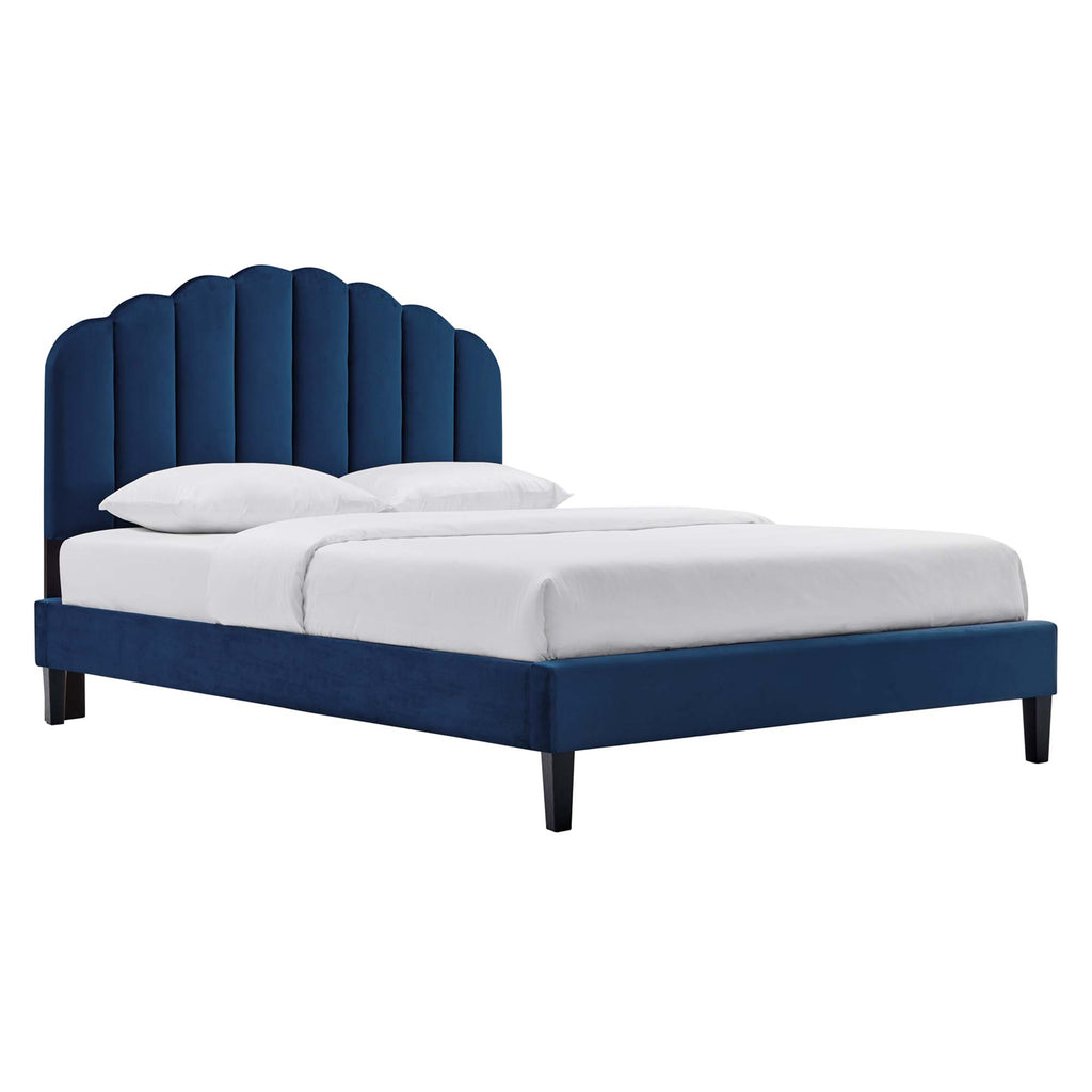 Daisy Performance Velvet Full Platform Bed - Navy
