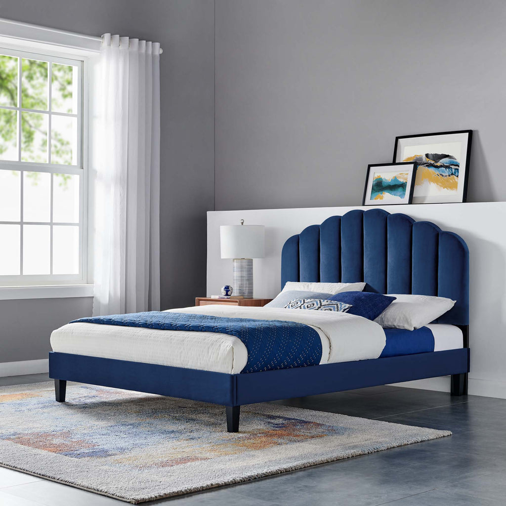Daisy Performance Velvet Full Platform Bed - Navy