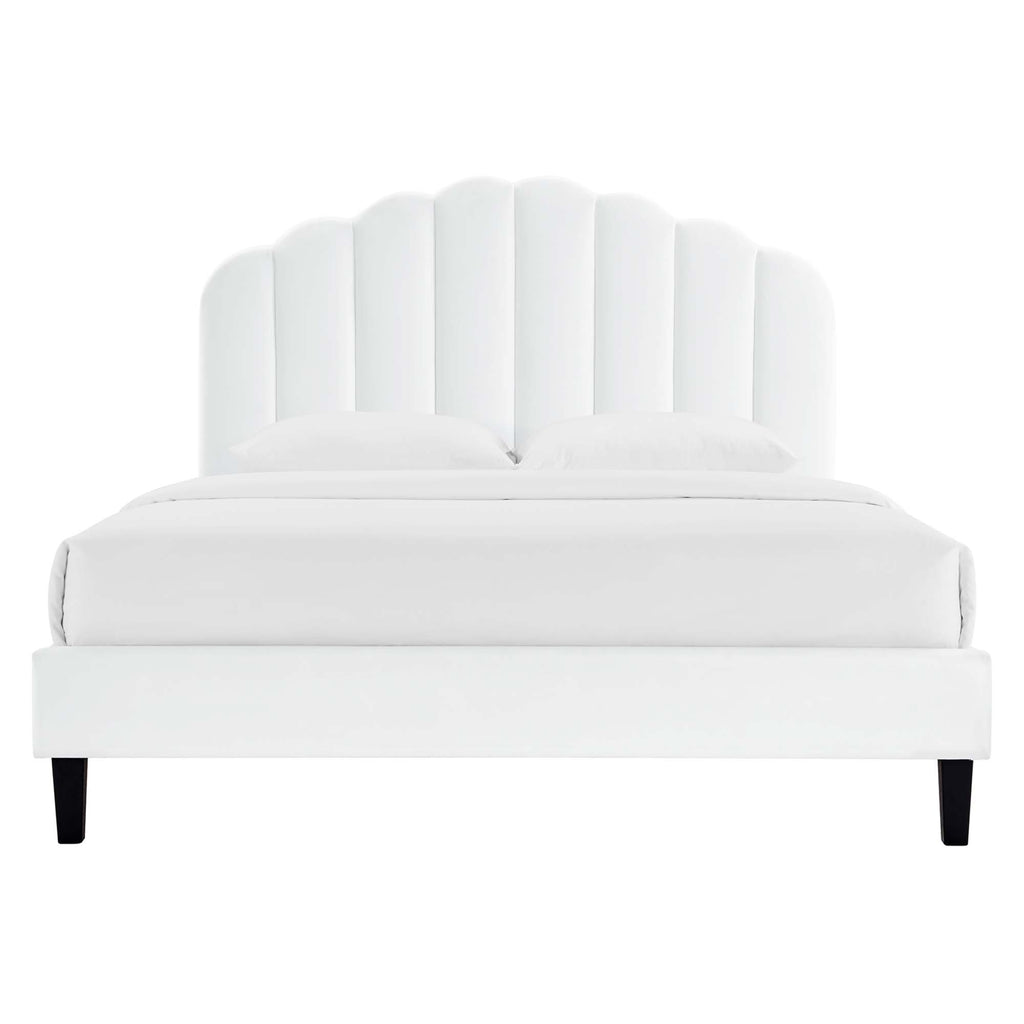 Daisy Performance Velvet Full Platform Bed - White
