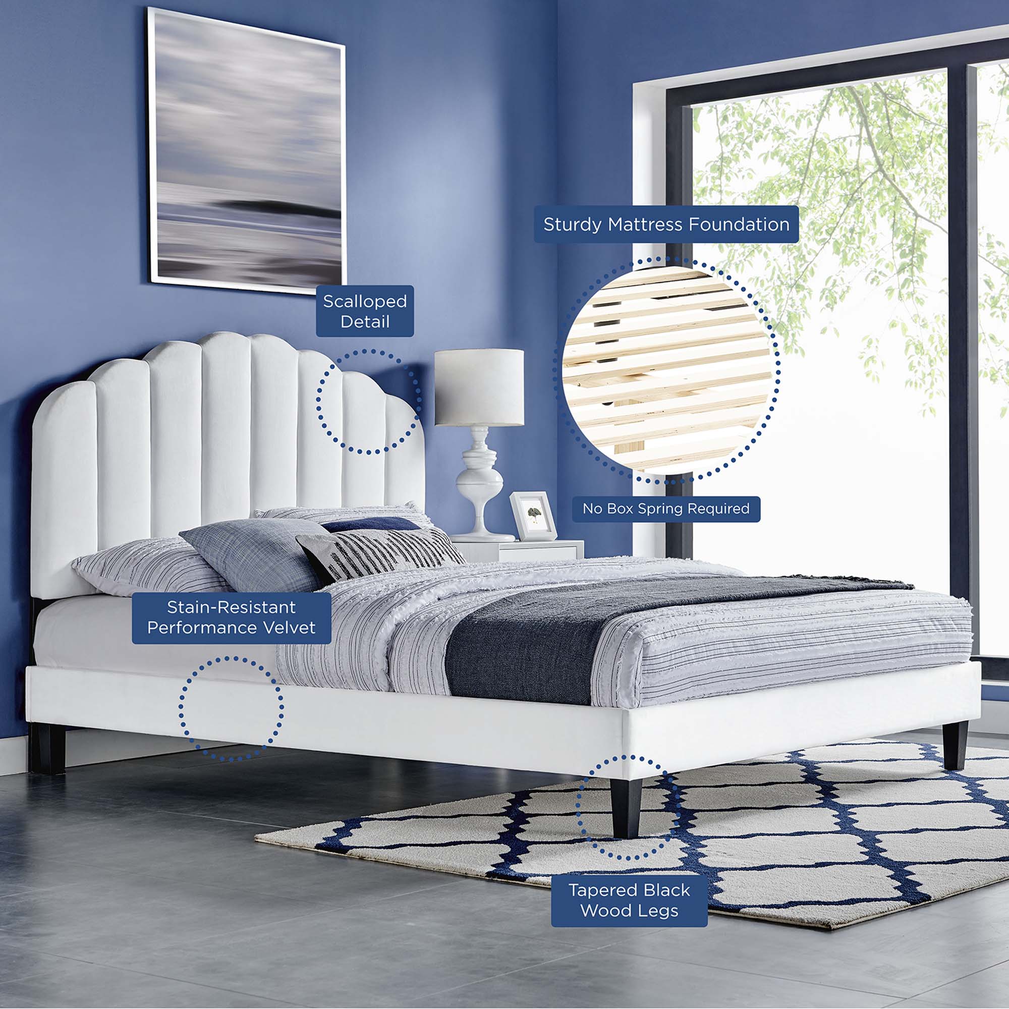 Daisy Performance Velvet Full Platform Bed - White