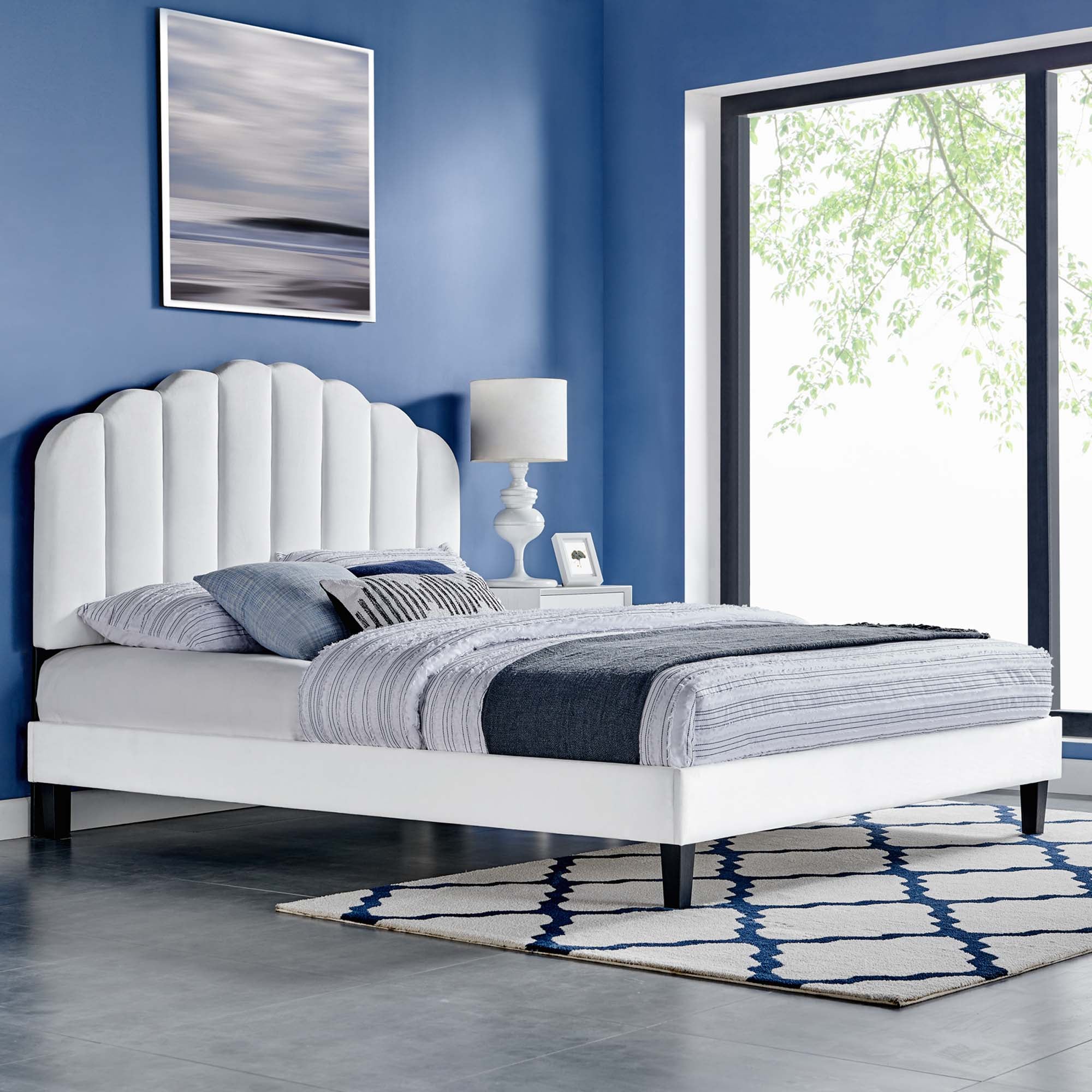 Daisy Performance Velvet Full Platform Bed - White