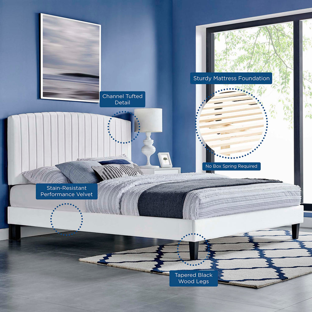 Alessi Performance Velvet Twin Platform Bed - White
