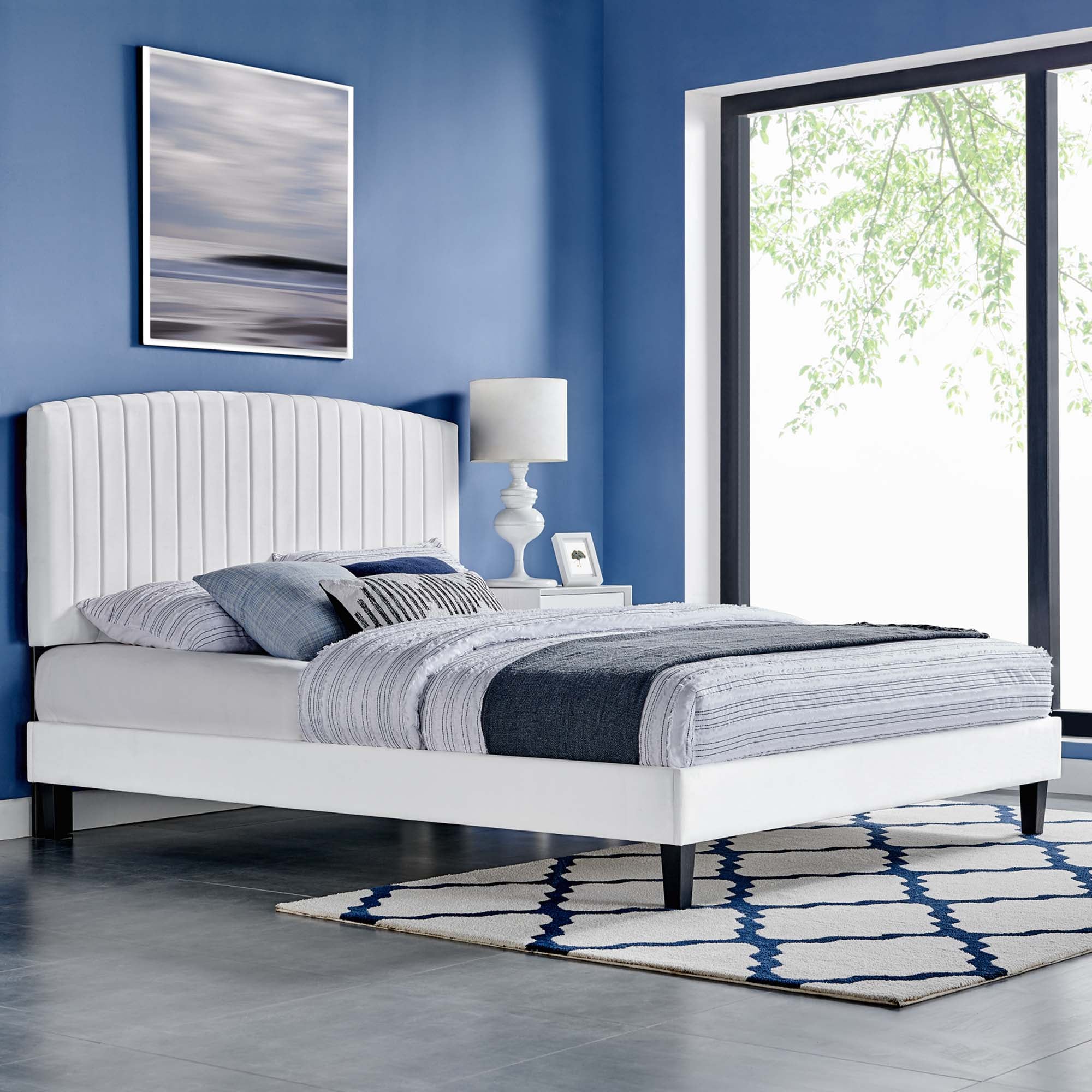 Alessi Performance Velvet Twin Platform Bed - White