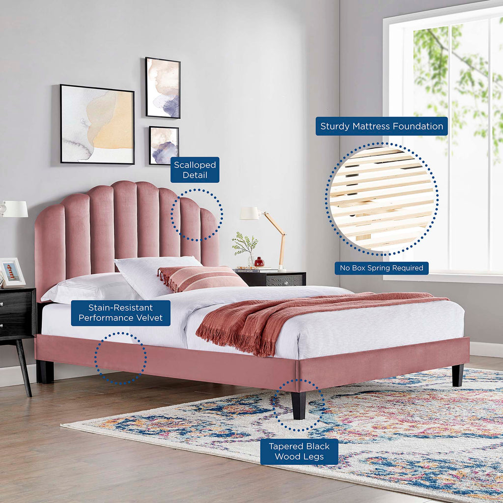 Daisy Performance Velvet Twin Platform Bed - Dusty Rose