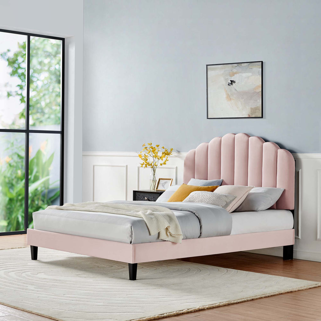 Daisy Performance Velvet Twin Platform Bed - Pink