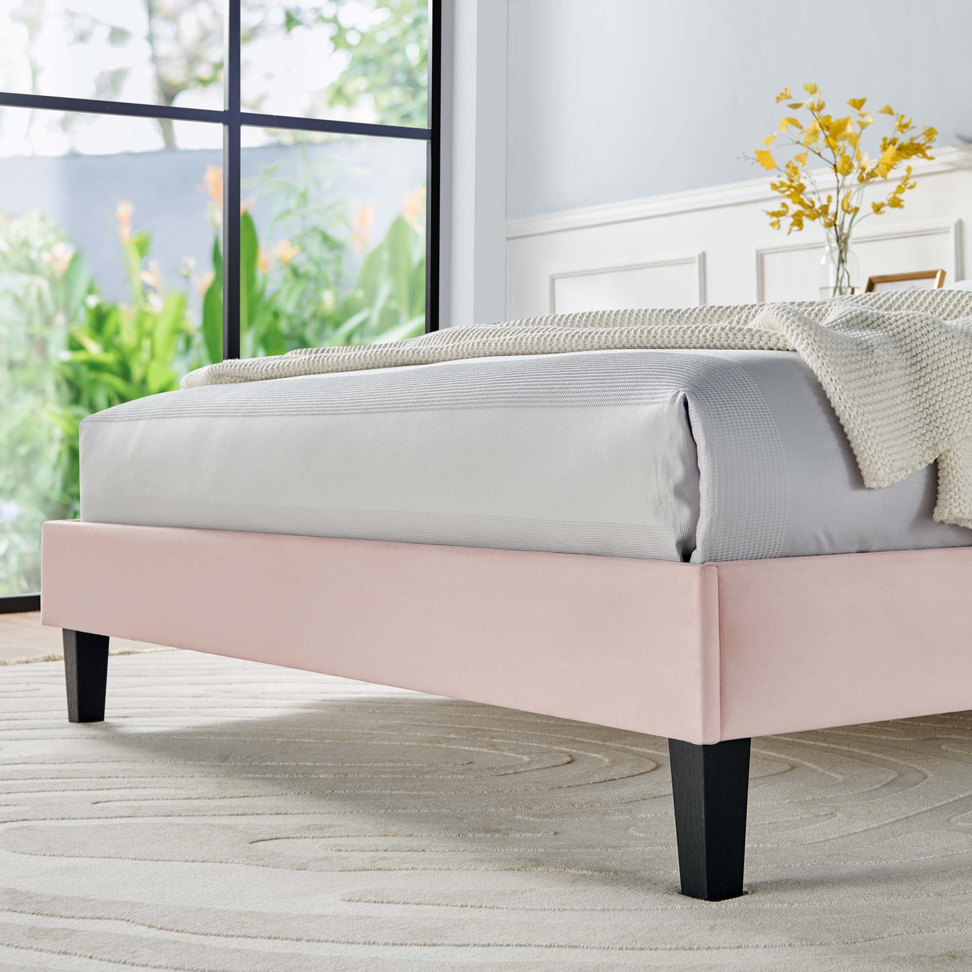 Daisy Performance Velvet Twin Platform Bed - Pink