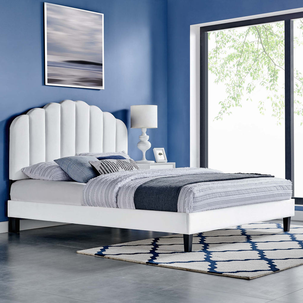 Daisy Performance Velvet Twin Platform Bed - White