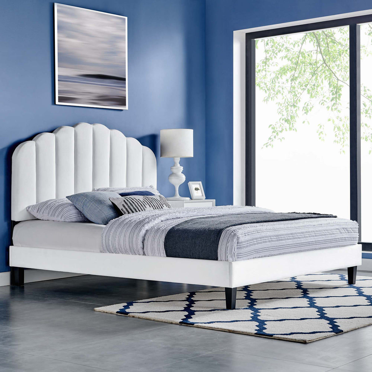 Daisy Performance Velvet Twin Platform Bed - White