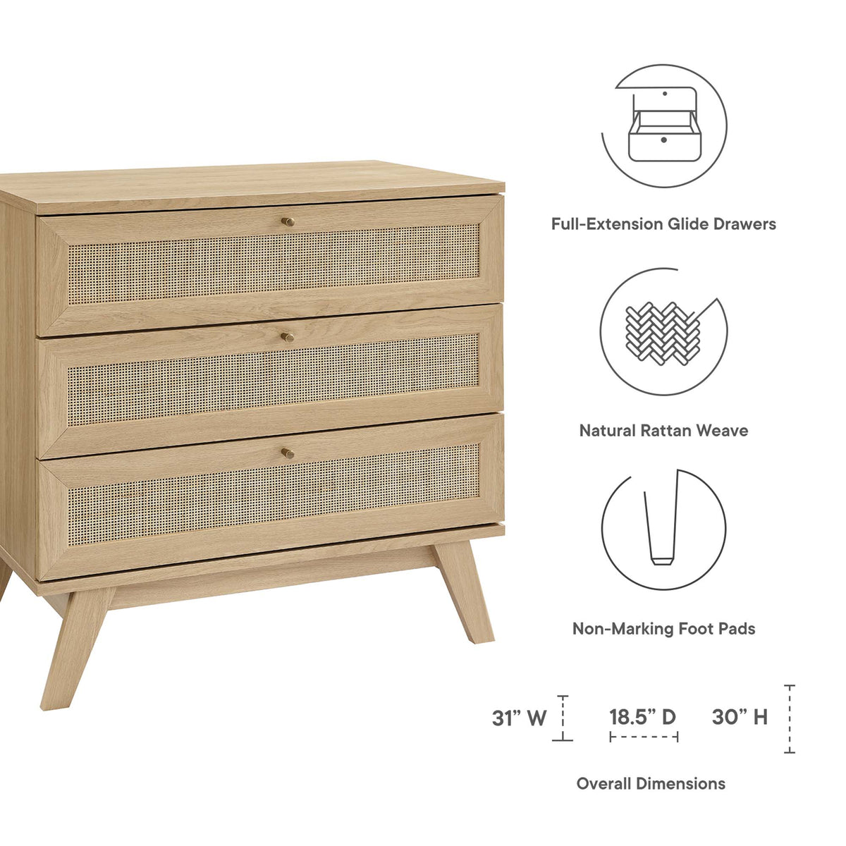 Soma 3-Drawer Dresser - Oak