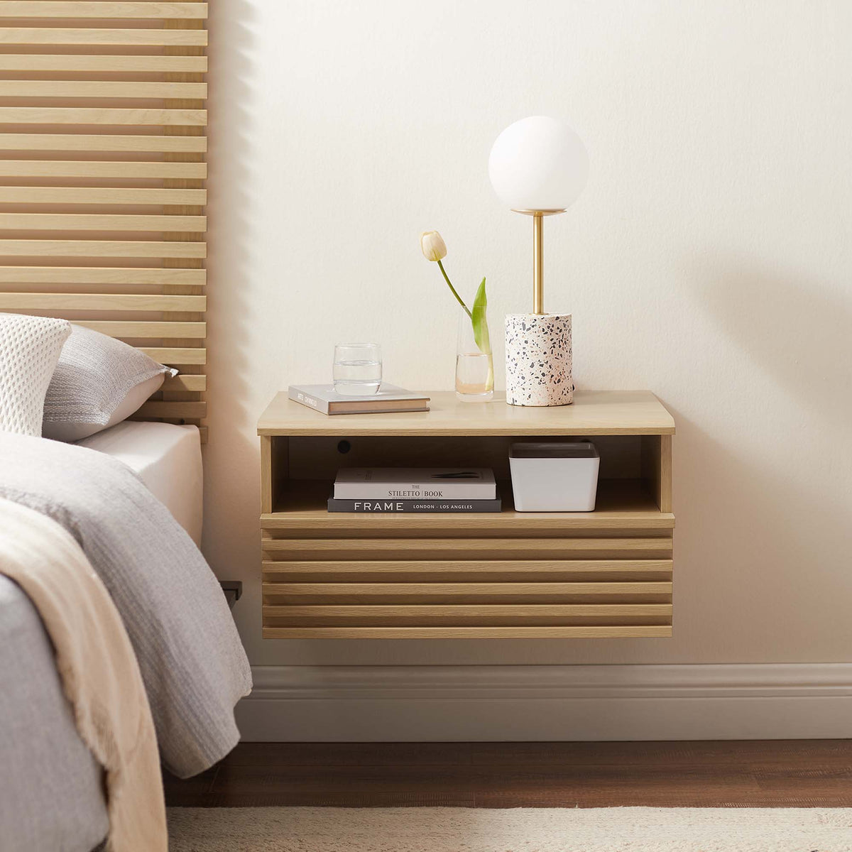 Render Wall-Mount Nightstand - Oak