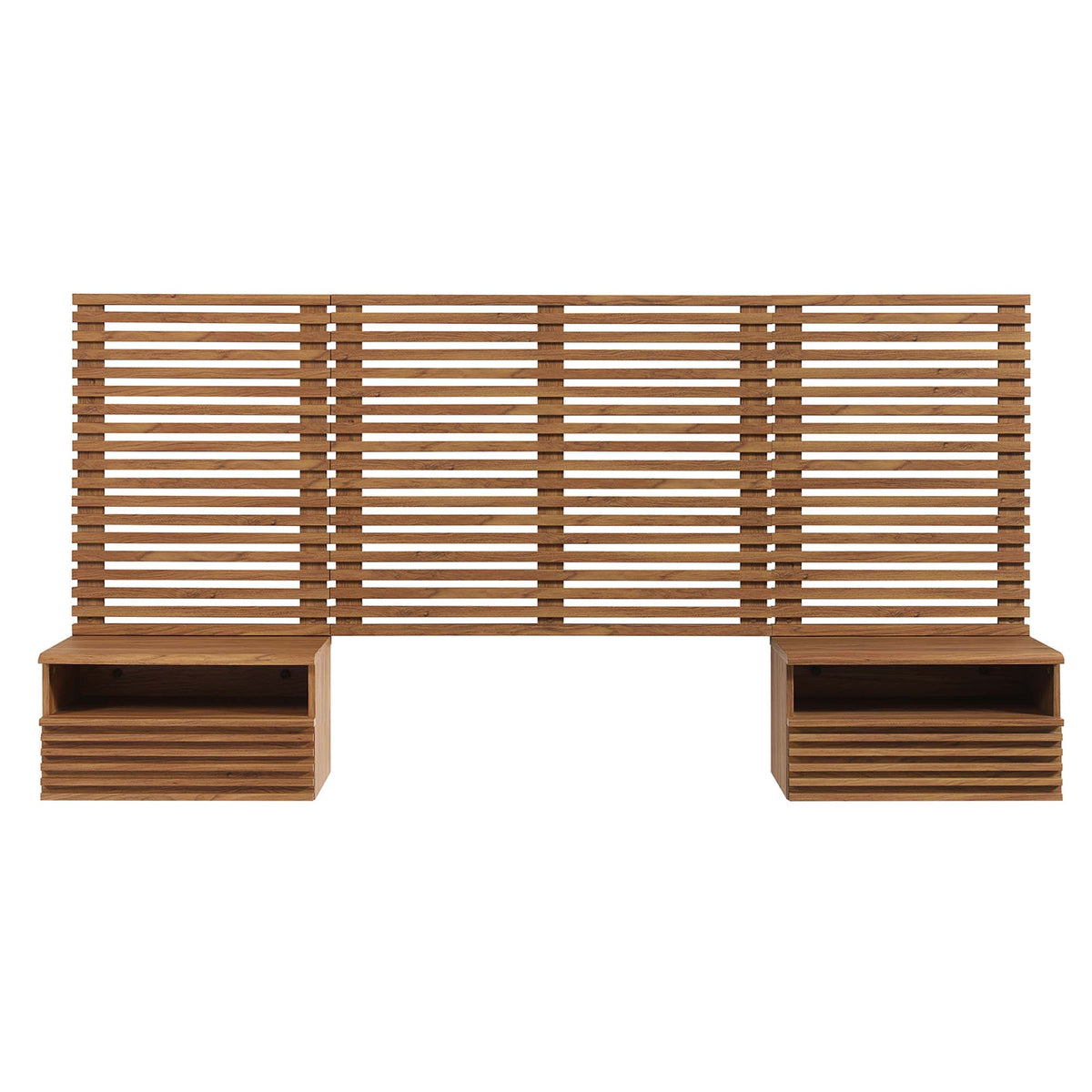 Render Wall Mount Twin Headboard and Modern Nightstands - Walnut