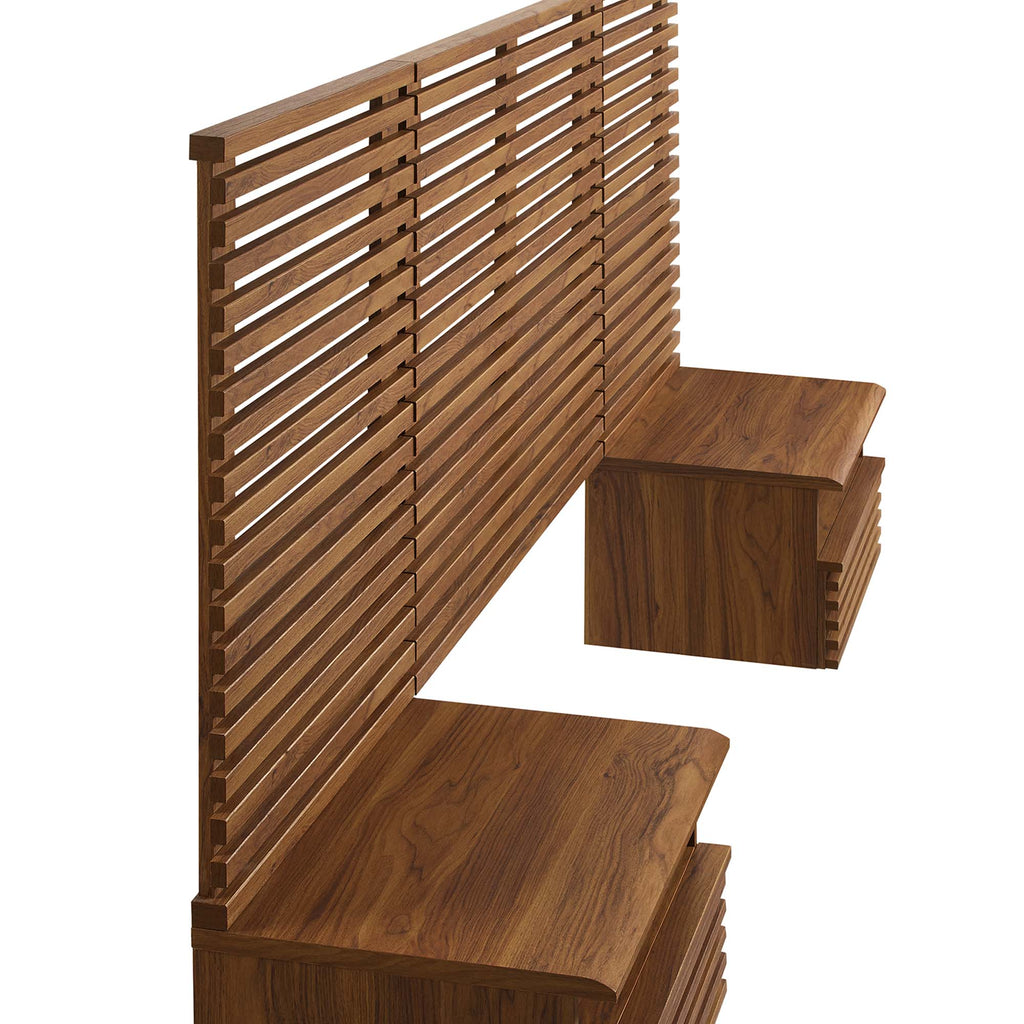 Render Wall Mount Twin Headboard and Modern Nightstands - Walnut