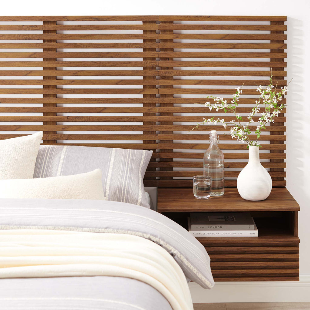 Render Wall Mount Twin Headboard and Modern Nightstands - Walnut